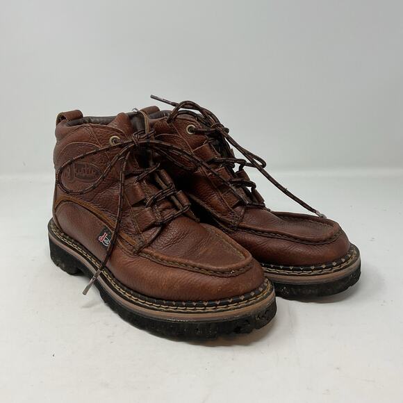 Justin Chukka Boots Womens 7.5M Brown Leather 989 Moc Toe Lace Up Work Hiking - Picture 1 of 14